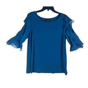 Bold Elements Blouse Women's Blue Ruffle Sleeve Cold Shoulder‎ Size Large NEW